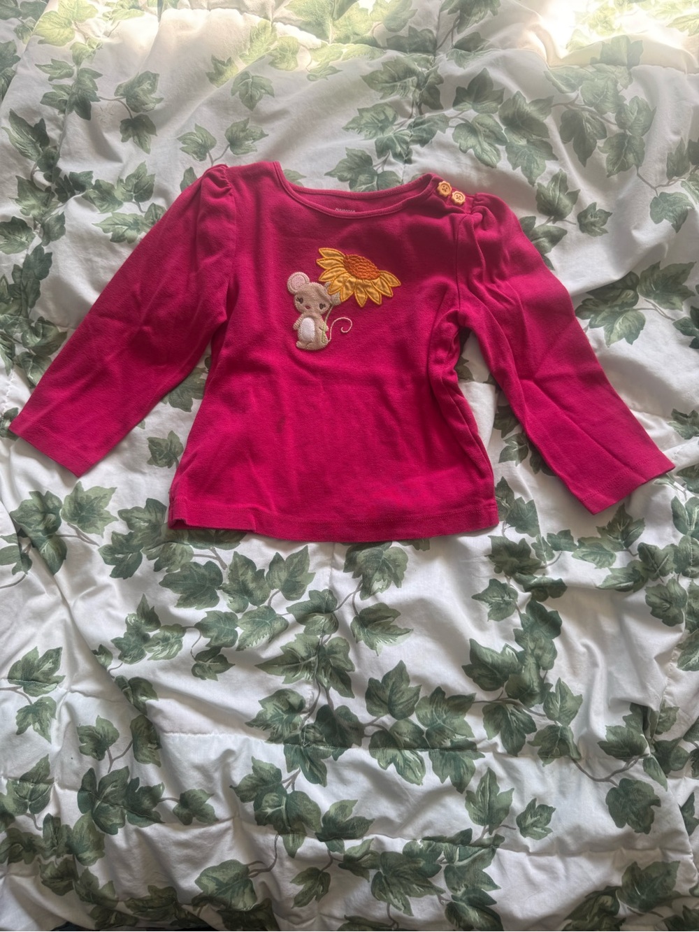 Gymboree Pink Long-Sleeve Top with Sunflower & Mouse Applique